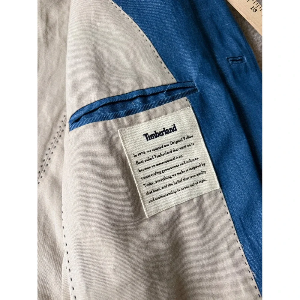 Timberland Men's Blazer Sport Coat Japanese Denim Linen Cotton Blue Large